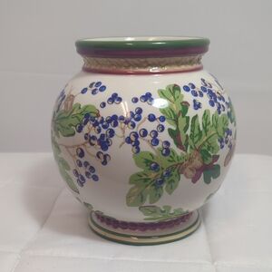 Vintage Laura Ashley Home F.T.D. Ceramic  Bowl Vase With Oak Leaves And Berries